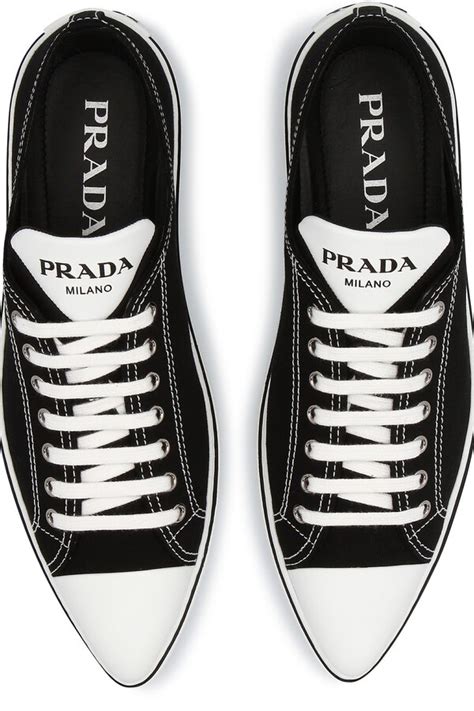 prada pointed toe sneaker|prada canvas and leather sneaker.